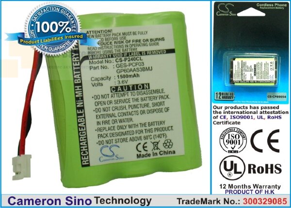 Аккумулятор CS-P240CL для V TECH 2423 3,6V 1500Ah Ni-MH