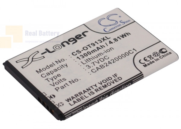 Аккумулятор CS-OT913XL для Alcatel One Touch 913 3,7V 1300Ah Li-ion