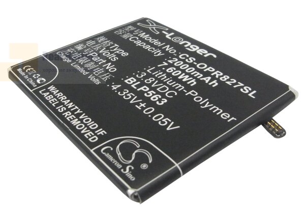 Аккумулятор CS-OPR827SL для OPPO R827 3,8V 2000Ah Li-Polymer