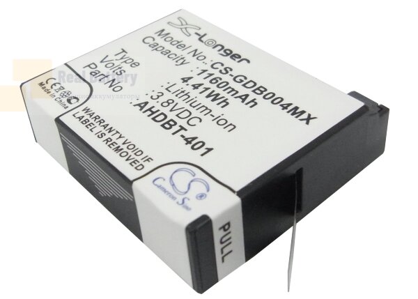 Аккумулятор CS-GDB004MX для GoPro Hero 4 3,8V 1160Ah Li-ion