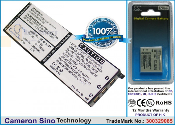 Аккумулятор CS-NP50CA для Casio Exilim EX-V7 3,7V 950Ah Li-ion