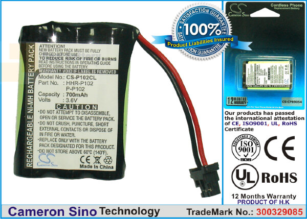 Аккумулятор CS-P102CL для Radio Shack 23-961 3,6V 700Ah Ni-MH