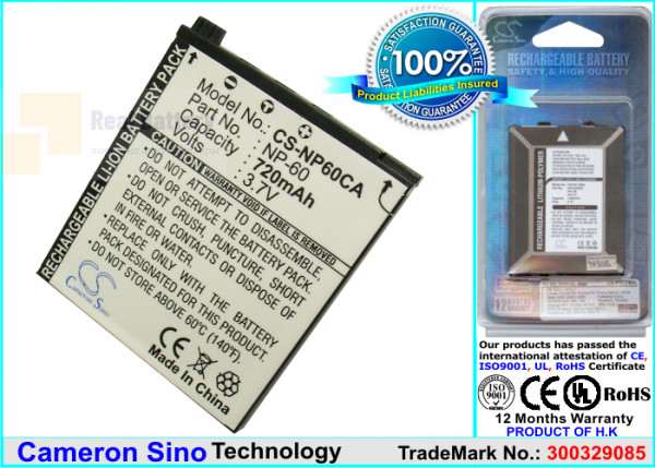 Аккумулятор CS-NP60CA для Casio Exilim EX-FS10 3,7V 720Ah Li-ion