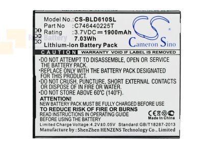 Аккумулятор CS-BLD610SL для BLU D610 3,7V 1900Ah Li-ion