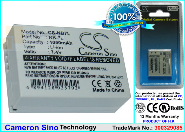 Аккумулятор CS-NB7L для Canon PowerShot G10 7,4V 1050Ah Li-ion