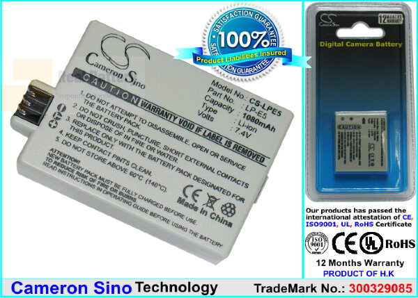 Аккумулятор CS-LPE5 для Canon EOS 1000D 7,4V 1080Ah Li-ion