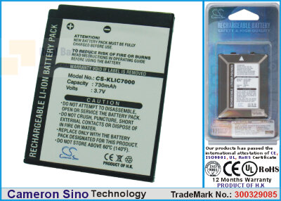 Аккумулятор CS-KLIC7000 для Kodak EasyShare LS755 3,7V 730Ah Li-ion