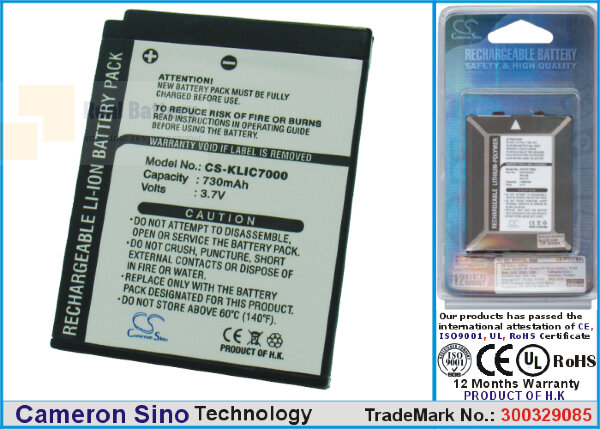 Аккумулятор CS-KLIC7000 для Kodak EasyShare LS755 3,7V 730Ah Li-ion